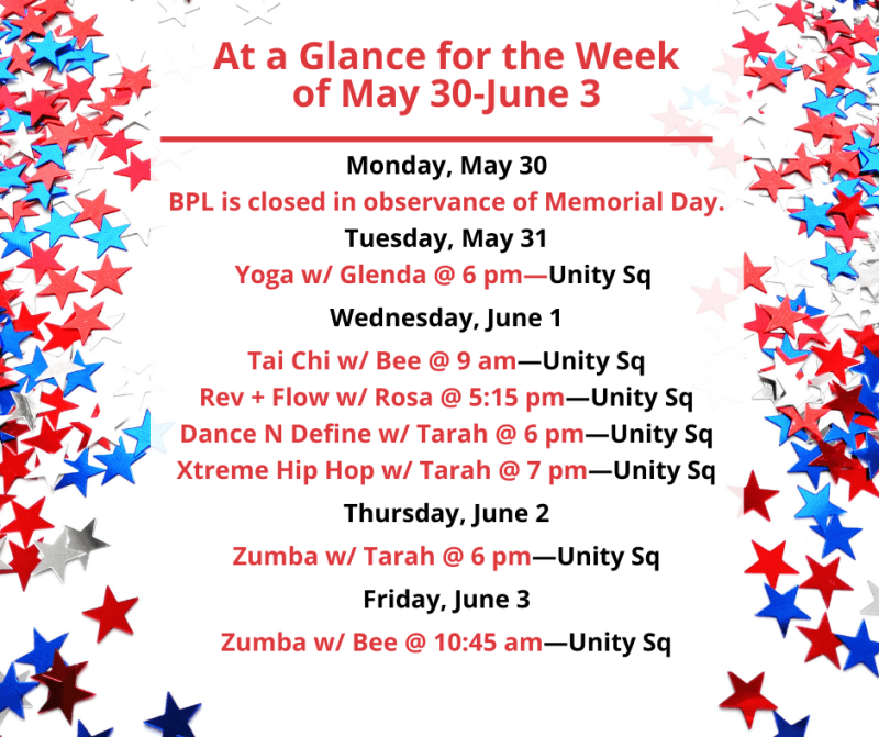 Health, Fitness, & Wellness At a Glance for the Week of May 30-June 3