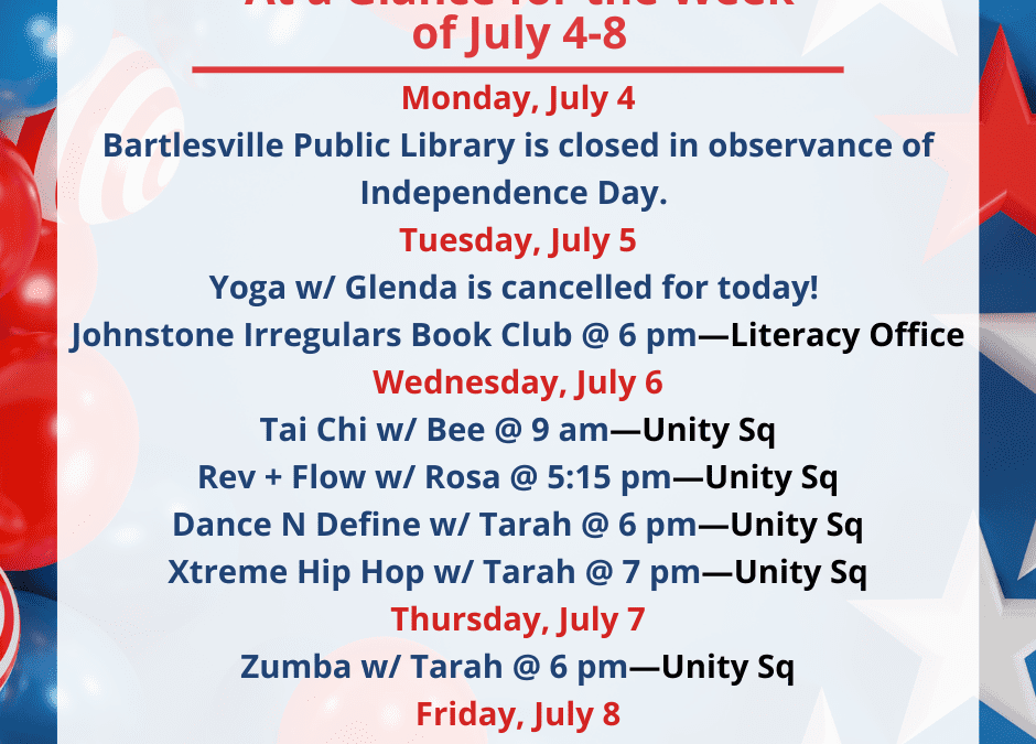Health, Fitness, and Wellness At a Glance for the Week of July 4-8