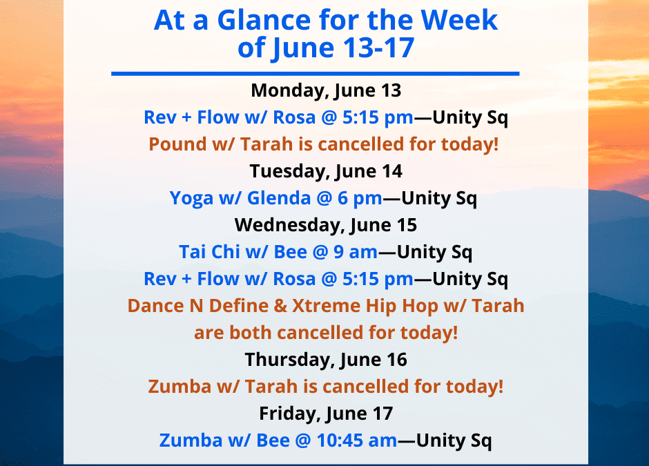 Health, Fitness, & Wellness At a Glance for the Week of June 13-17