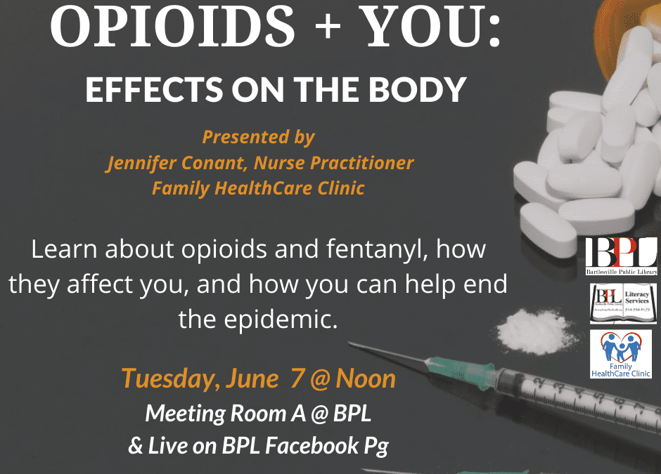Opioids + You: Effects on the Body — Tuesday, June 7 @ Noon — Mtg Rm A @ BPL