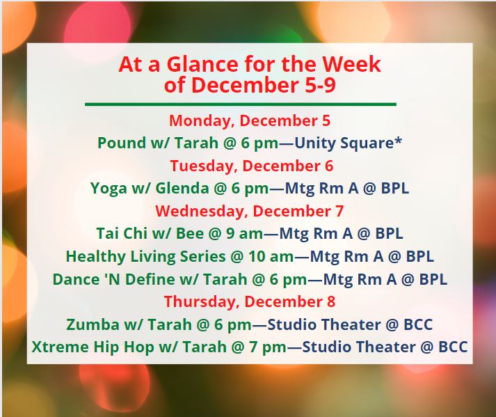 Health, Fitness, & Wellness At a Glance for the Week of December 5-9