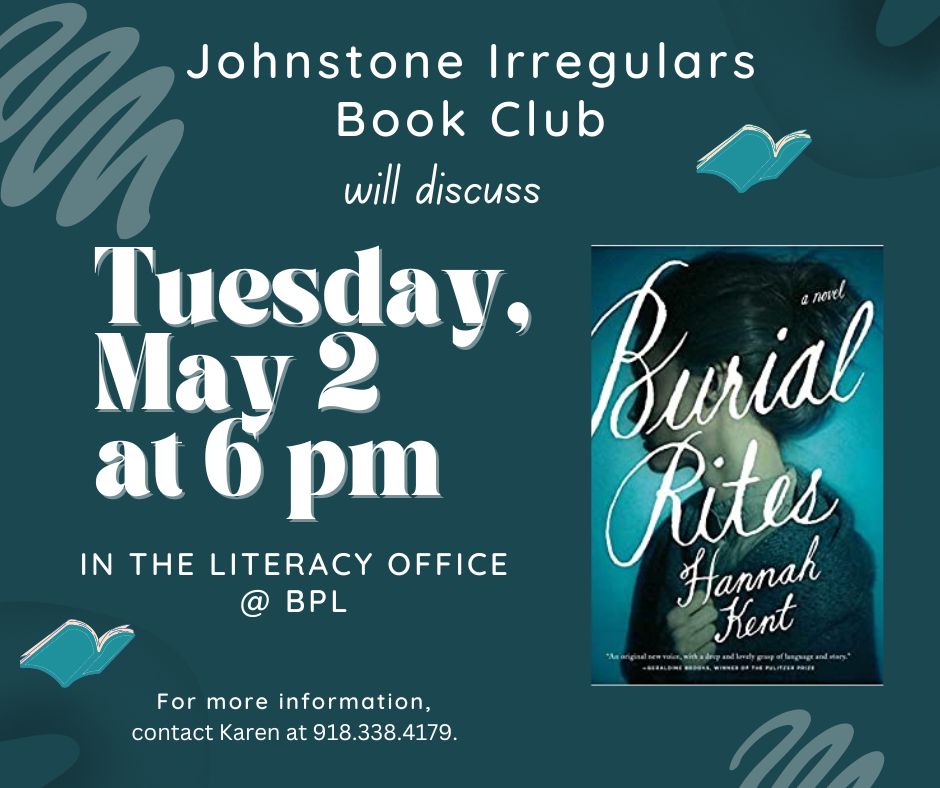 Johnstone Irregulars Book Club—Tuesday, May 2, @ 6 pm in Literacy Office |  Bartlesville Public Library