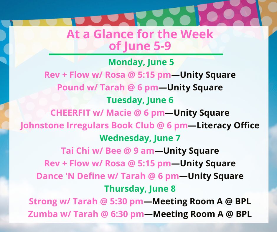 Health, Fitness, & Wellness At a Glance for the Week of June 5-9