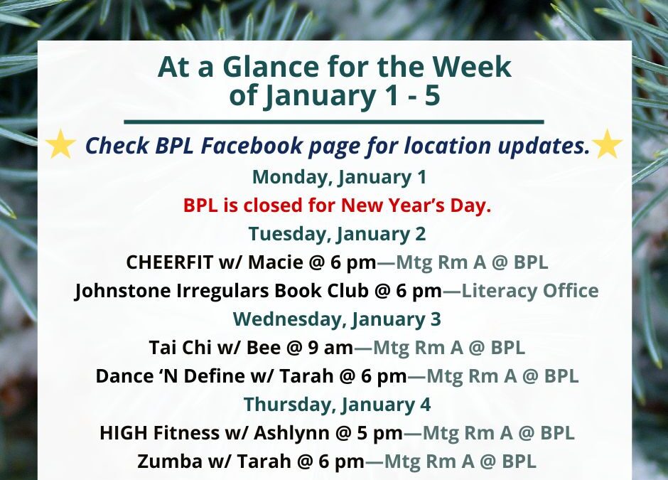 Health, Fitness, & Wellness At a Glance for the Week of January 1-5
