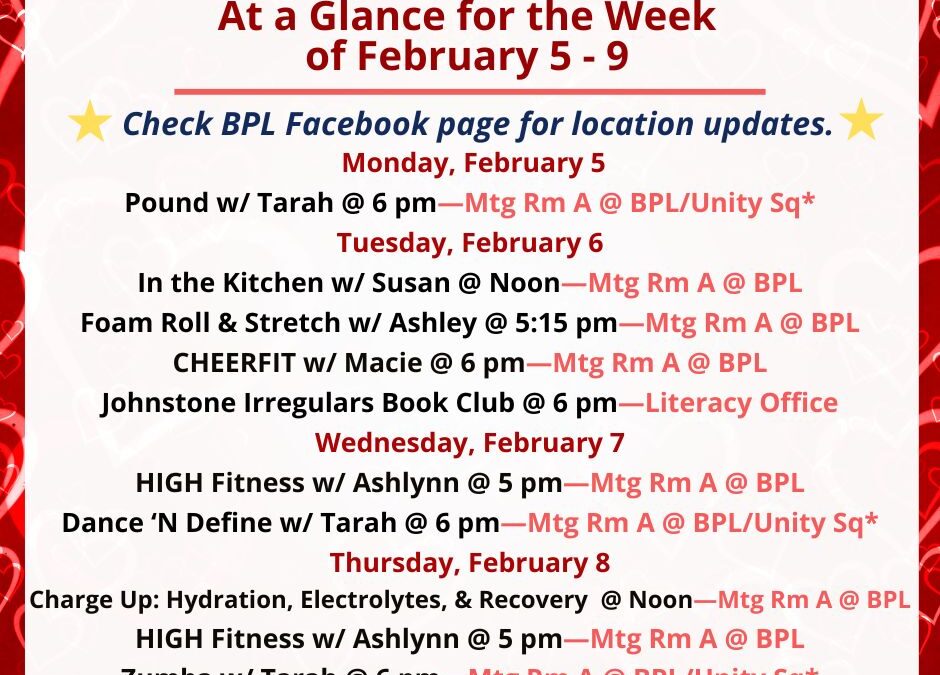 Health, Fitness, & Wellness At a Glance for the Week of February 5-9