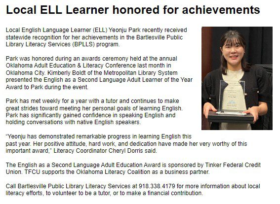 Local ELL Learner honored for achievements