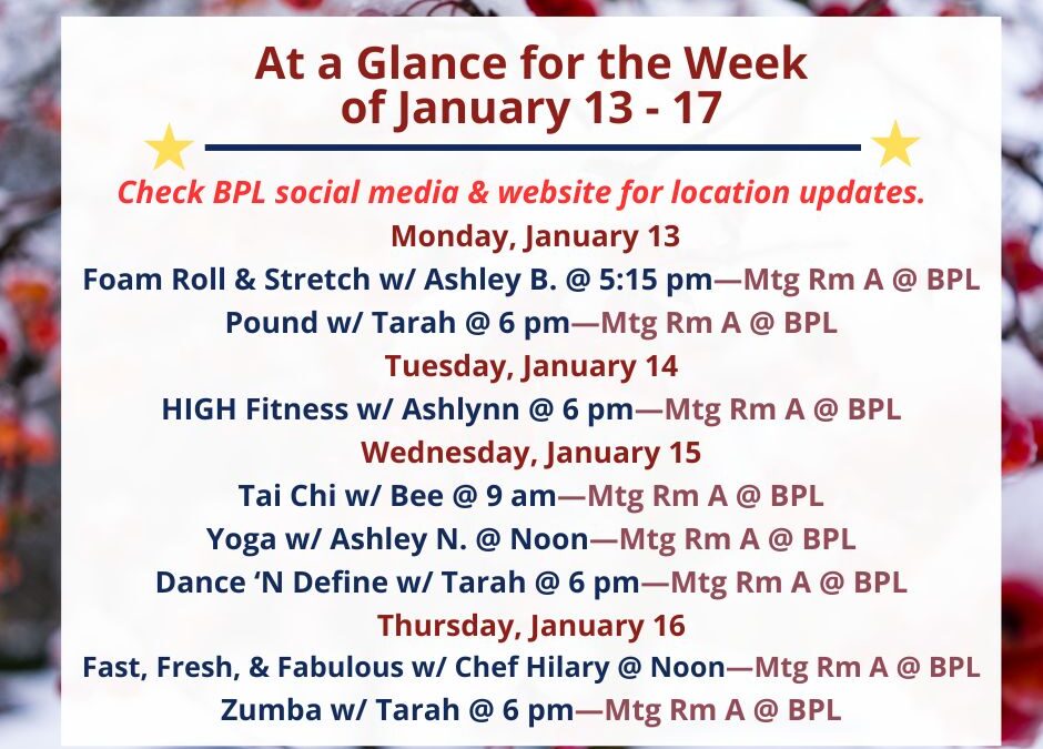 Health, Fitness, & Wellness At a Glance for the Week of January 13-17