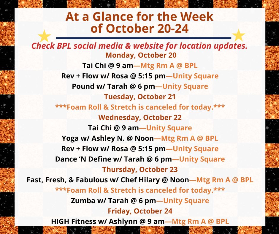 Health, Fitness, & Wellness At a Glance for the Week of October 20-24