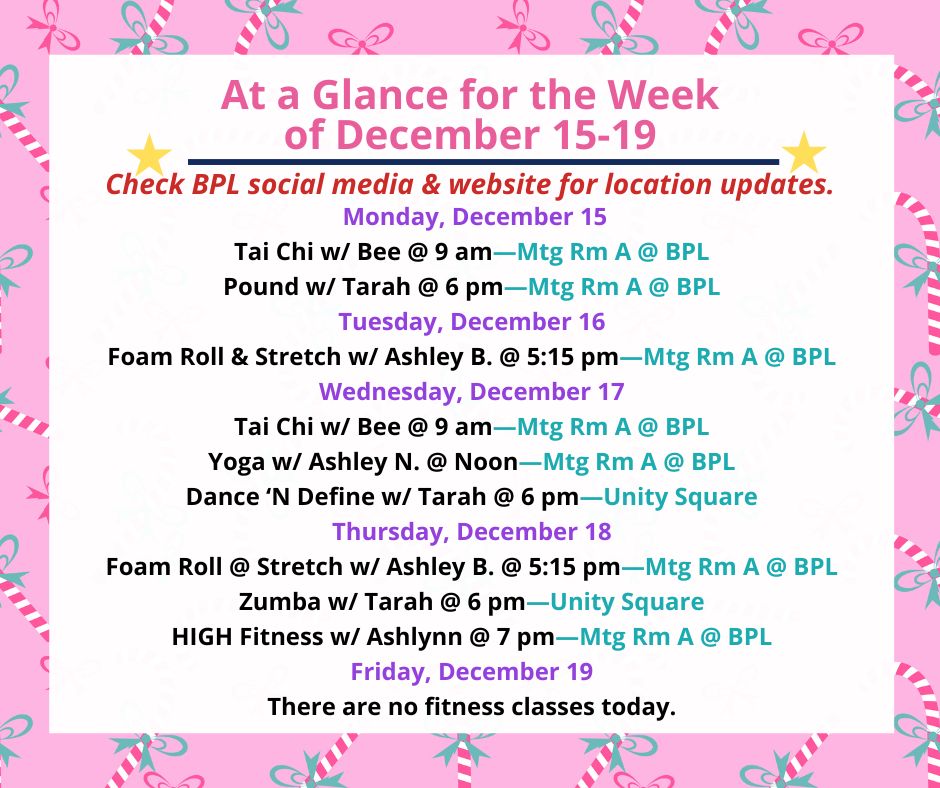Health, Fitness, & Wellness At a Glance for the Week of December 15-19