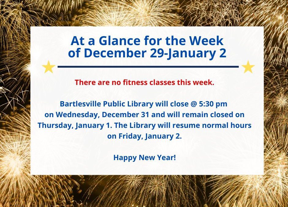 Health, Fitness, & Wellness At a Glance for the Week of December 29 – January 2