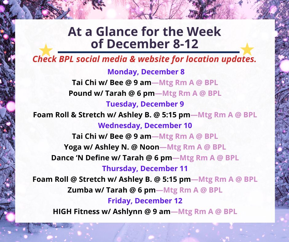 Health, Fitness, & Wellness At a Glance for the Week of December 8-12