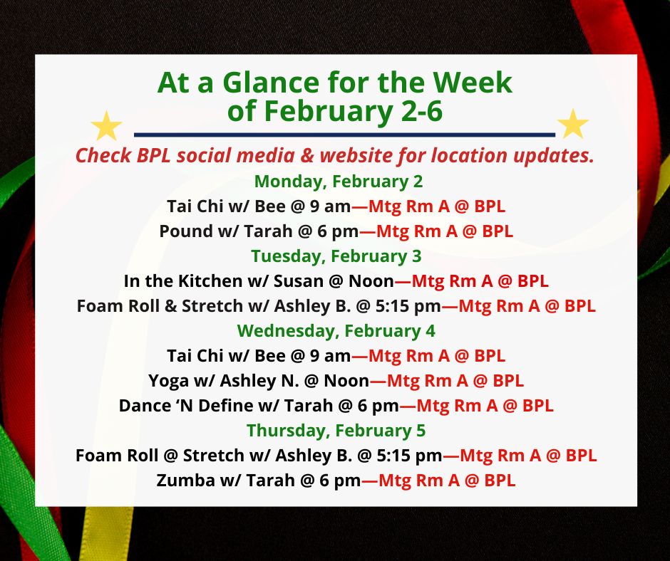 Health, Fitness, & Wellness At a Glance for the Week of February 2-6