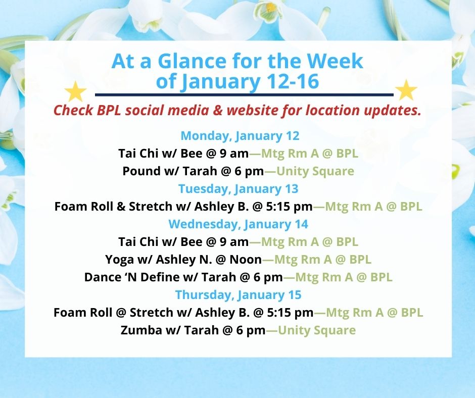 Health, Fitness, & Wellness At a Glance for the Week of January 12-16