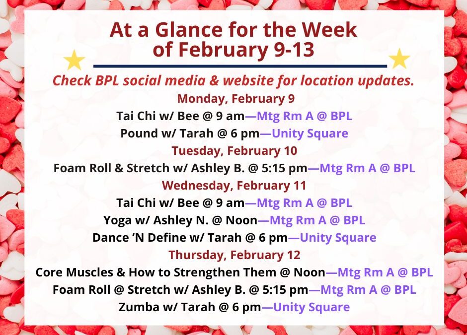 Health, Fitness, & Wellness At a Glance for the Week of February 9-13