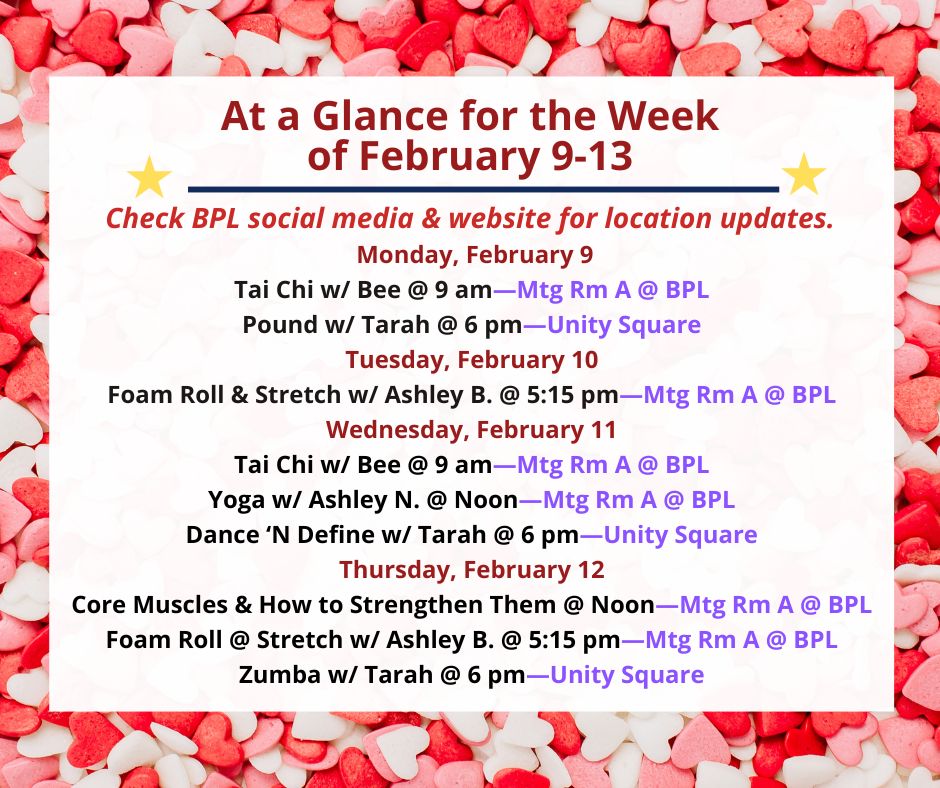 Health, Fitness, & Wellness At a Glance for the Week of February 9-13