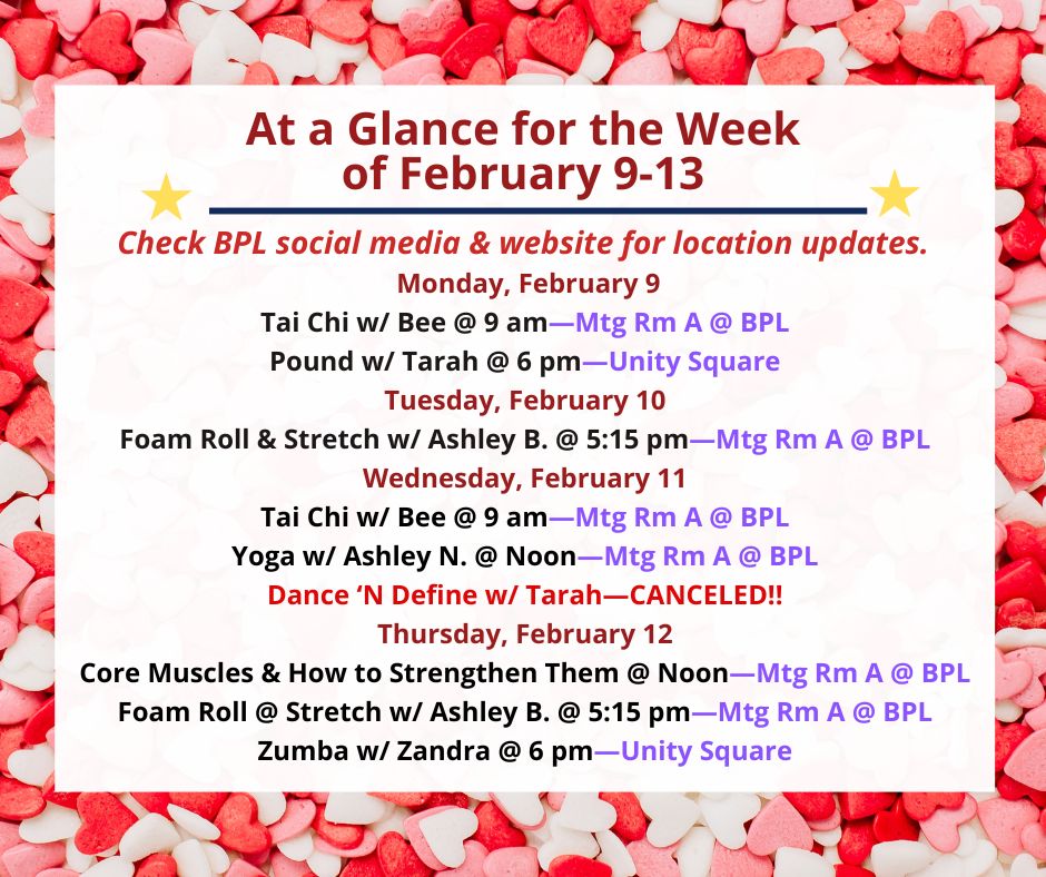 Health, Fitness, & Wellness At a Glance for the Week of February 9-13