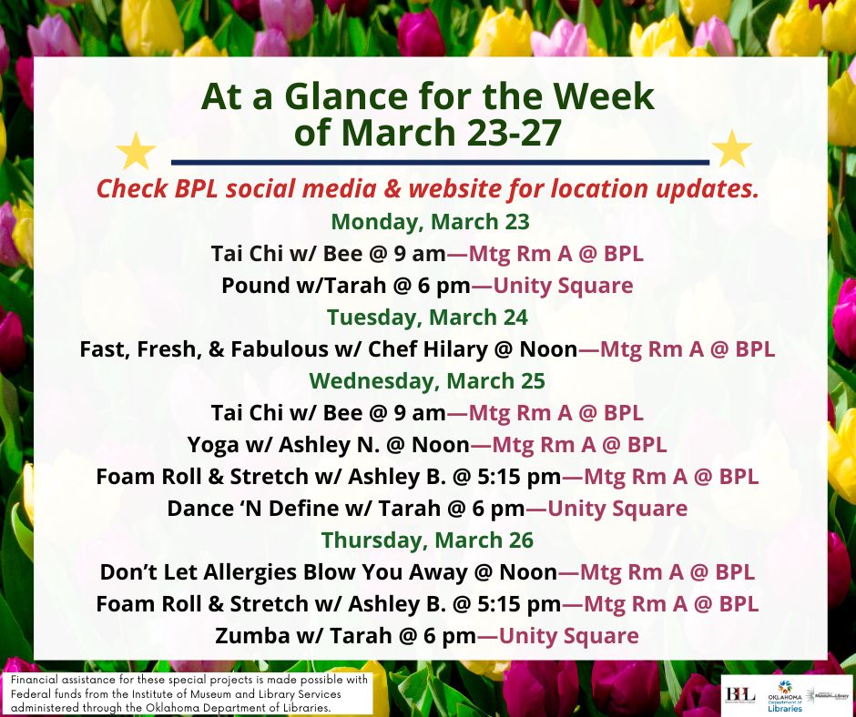 Health, Fitness, & Wellness At a Glance for the Week of March 23-27