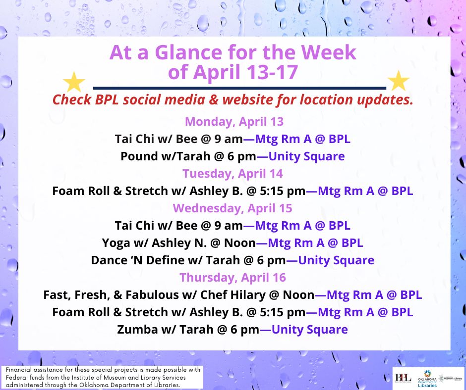 Health, Fitness, & Wellness At a Glance for the Week of April 13-17