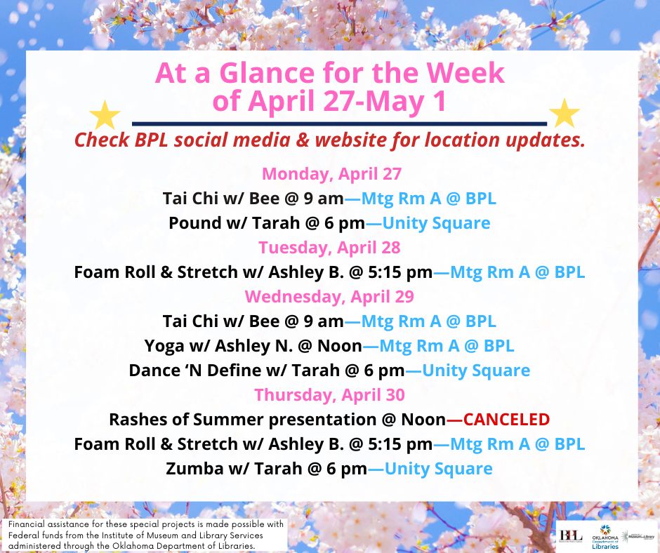 Health, Fitness, & Wellness At a Glance for the Week of April 27-May 1