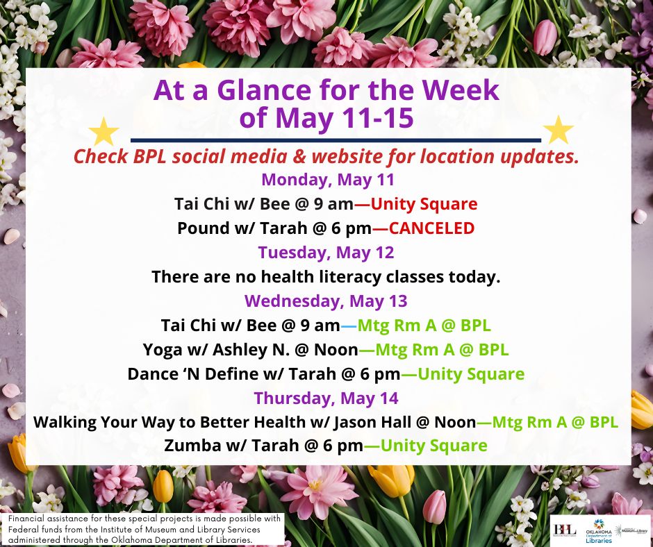 Health, Fitness, & Wellness At a Glance for the Week of May 11-15