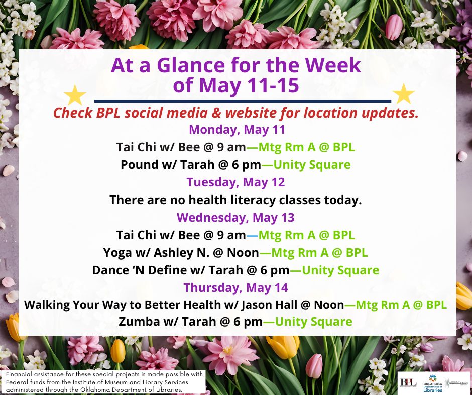 Health, Fitness, & Wellness At a Glance for the Week of May 11-15