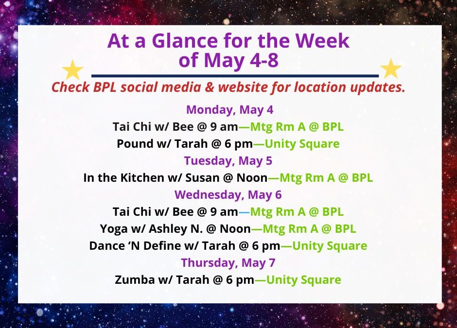 Health, Fitness, & Wellness At a Glance for the Week of May 4-8
