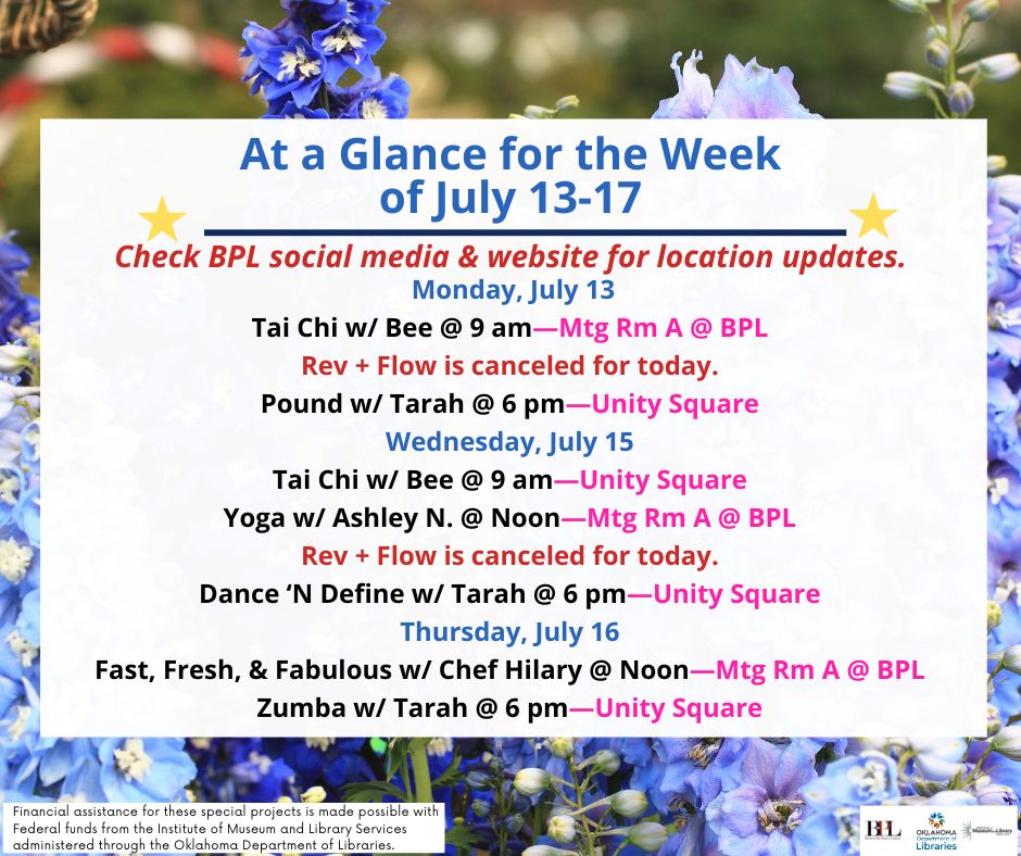 Health, Fitness, & Wellness At a Glance for the Week of July 13-17