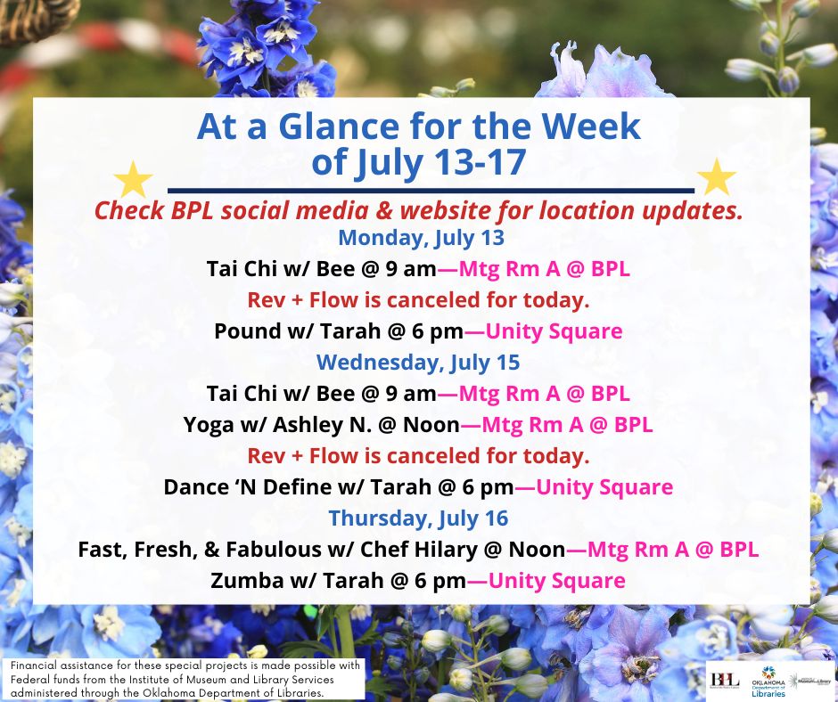 Health, Fitness, & Wellness At a Glance for the Week of July 13-17