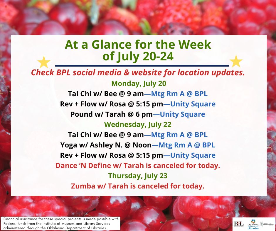 Health, Fitness, & Wellness At a Glance for the Week of July 20-24