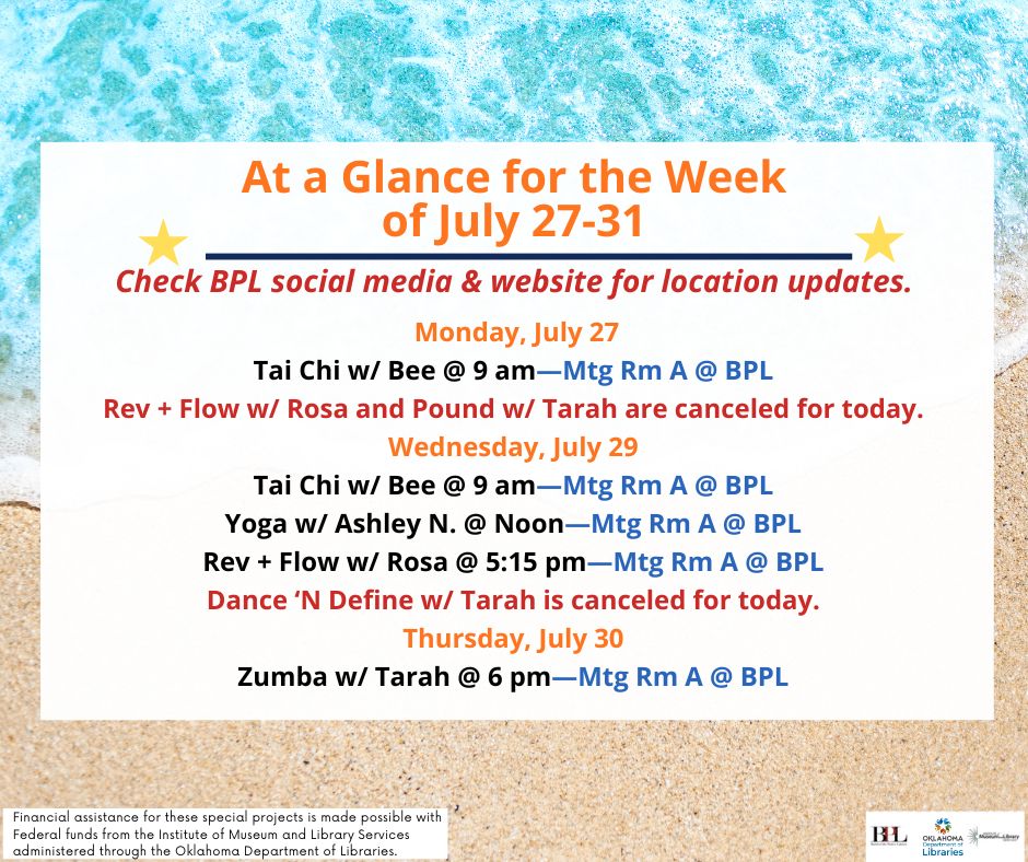 Health, Fitness, & Wellness At a Glance for the Week of July 27-31