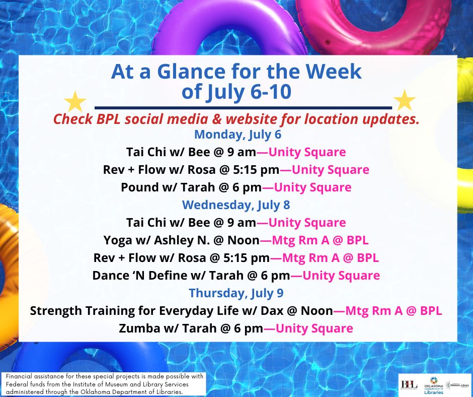 Health, Fitness, & Wellness At a Glance for the Week of July 6-10