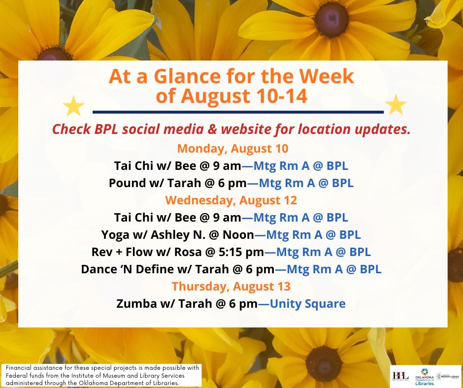 Health, Fitness, & Wellness At a Glance for the Week of August 10-14