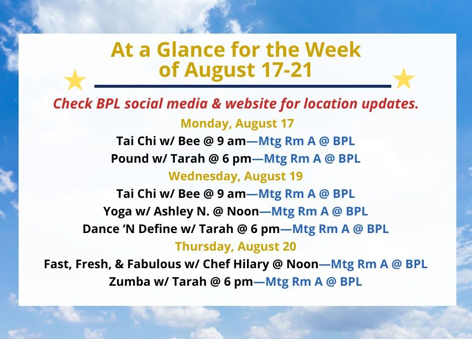 Health, Fitness, & Wellness At a Glance for the Week of 17-21