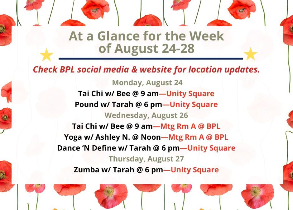 Health, Fitness, & Wellness At a Glance for the Week of August 24-28