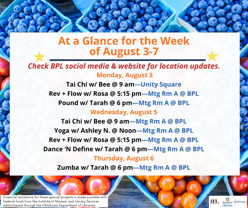 Health, Fitness, & Wellness At a Glance for the Week of August 3-7