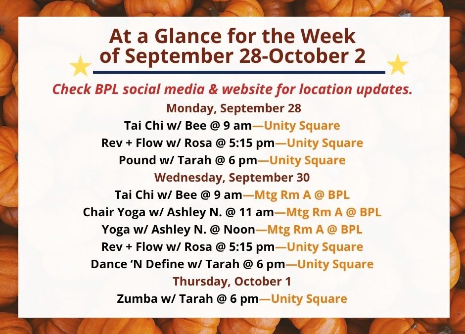 At a Glance for the Week of September 28 – October 2