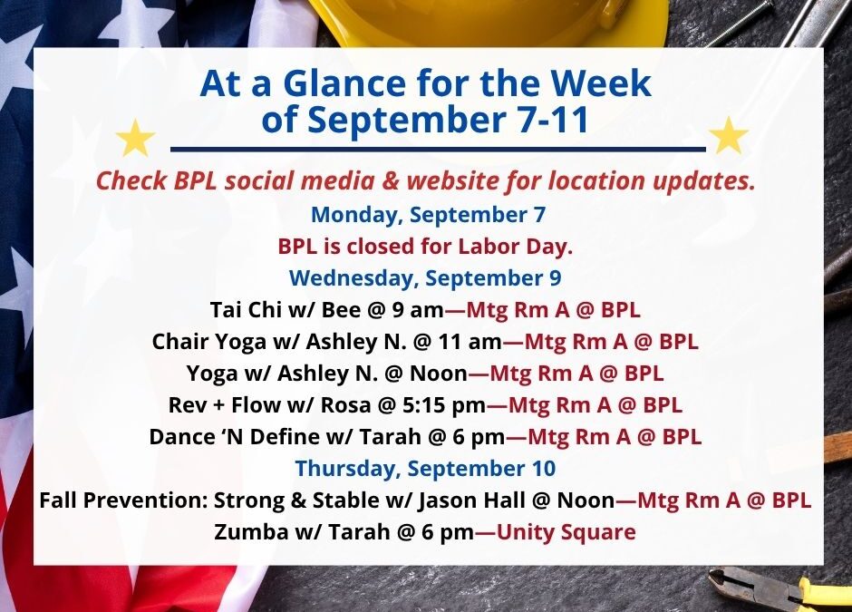 Health, Fitness, & Wellness At a Glance for the Week of September 7-11