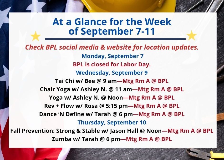 Health, Fitness, & Wellness At a Glance for the Week of September 7-11