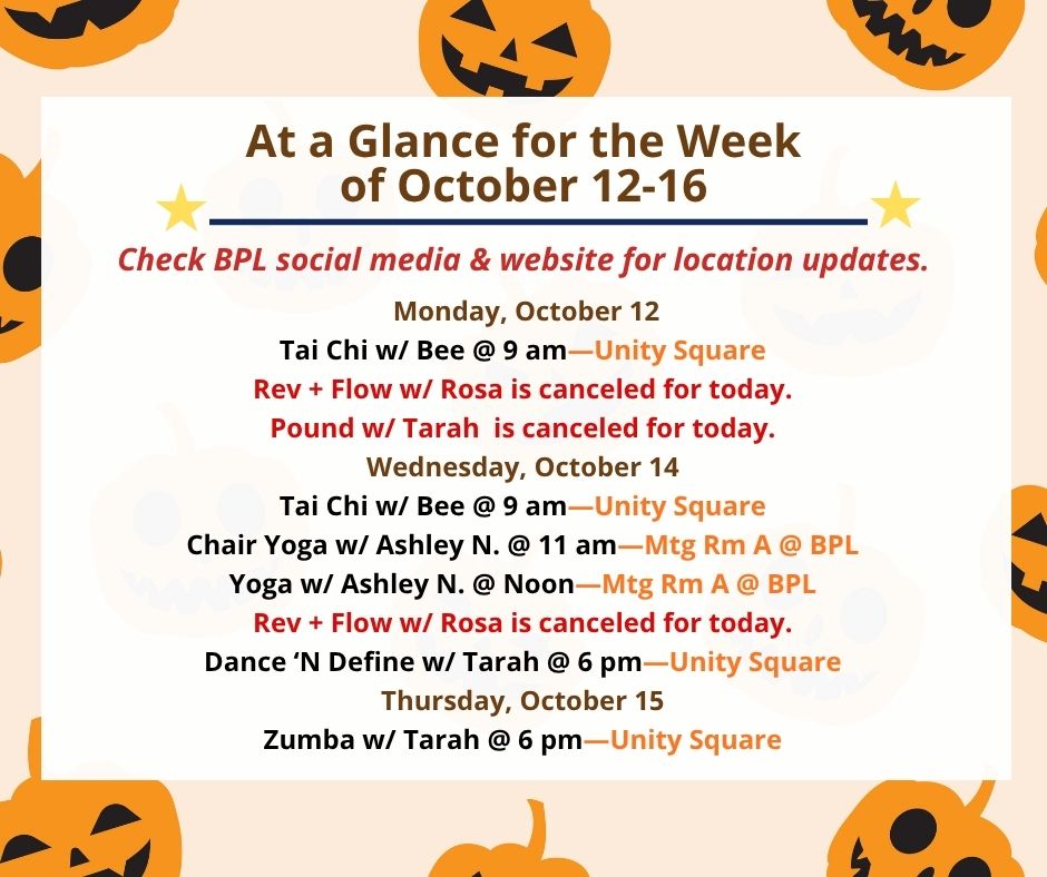 Health, Fitness, & Wellness At a Glance for the Week of October 12-16