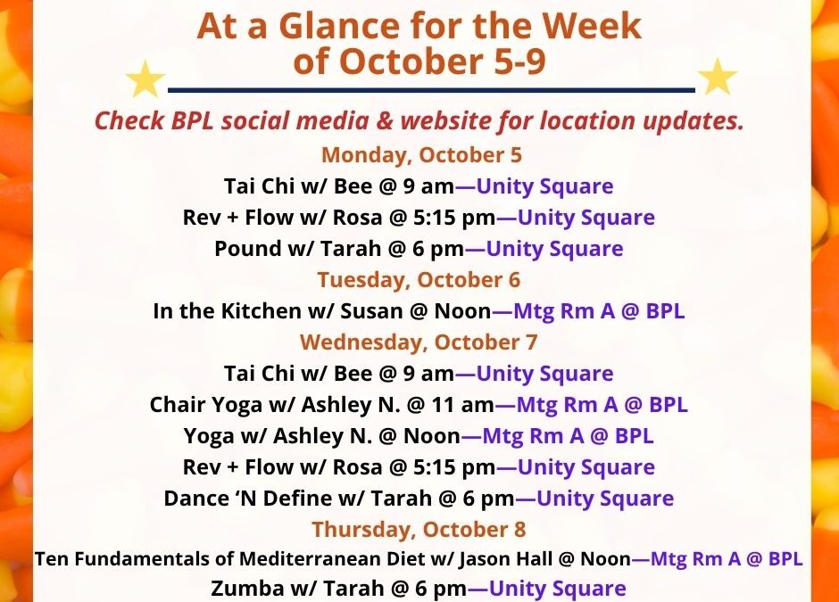 Health, Fitness, & Wellness At a Glance for the Week of October 5 – 9